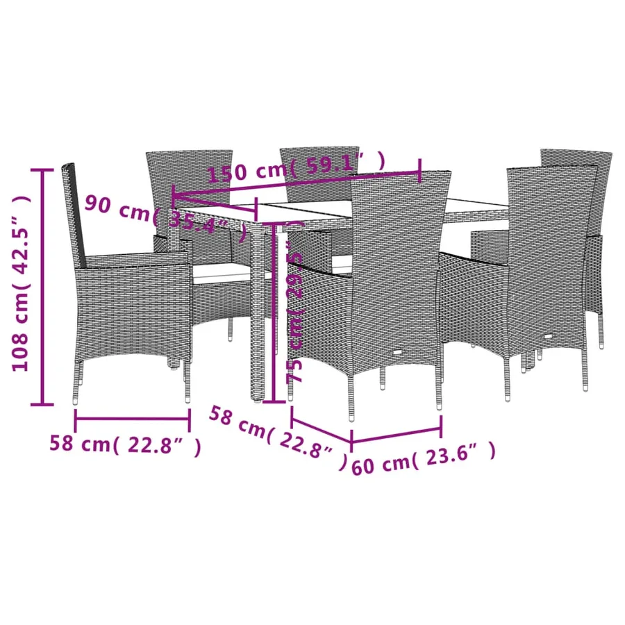 Ensemble à manger de jardin et coussins 7 pcs beige poly rotin - 5