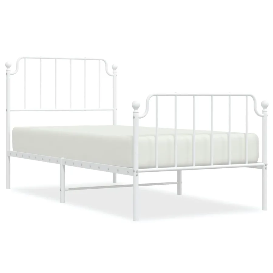 Cadre de lit métal sans matelas avec pied de lit blanc 90x200cm - 2