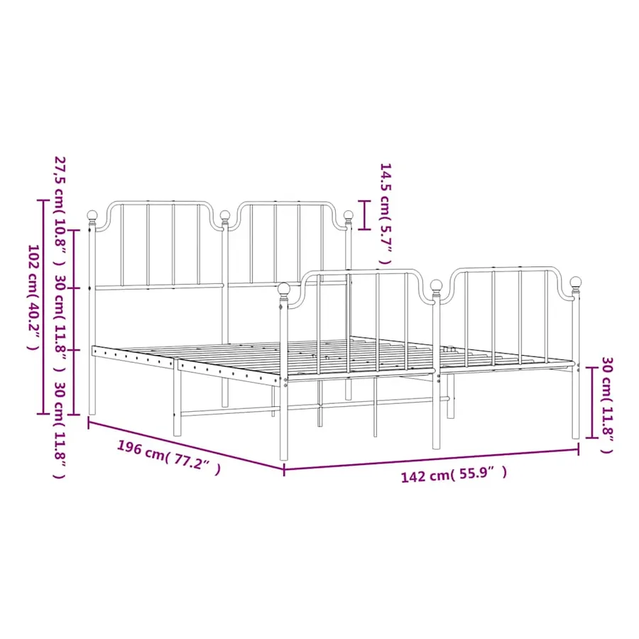 Cadre de lit métal sans matelas et pied de lit blanc 135x190 cm - 10