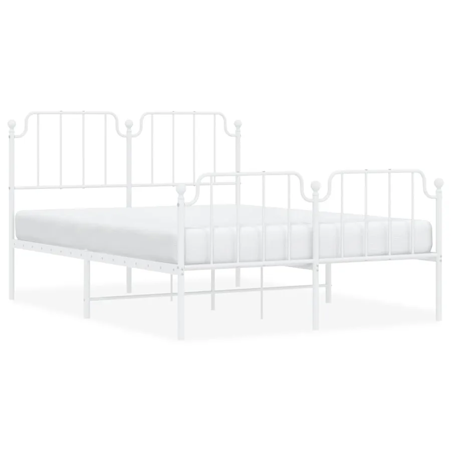 Cadre de lit métal sans matelas et pied de lit blanc 135x190 cm - 2