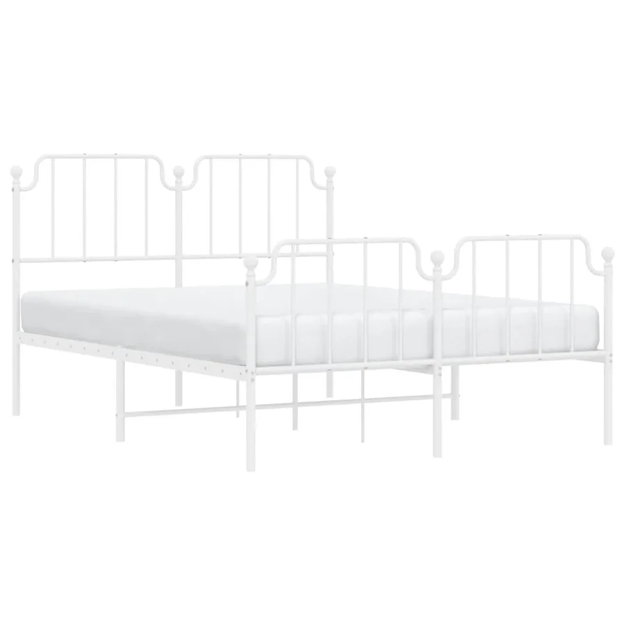 Cadre de lit métal sans matelas et pied de lit blanc 135x190 cm - 4