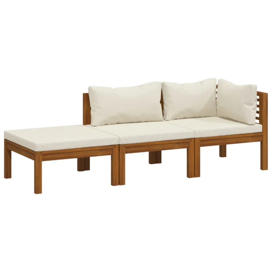 Salon de jardin 3 pcs avec coussin crème Bois d'acacia solide - 2