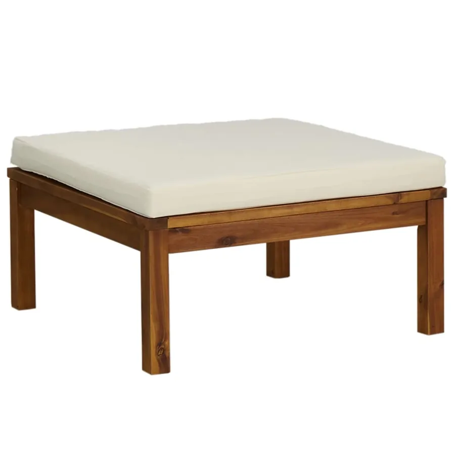 Salon de jardin 3 pcs avec coussin crème Bois d'acacia solide - 6