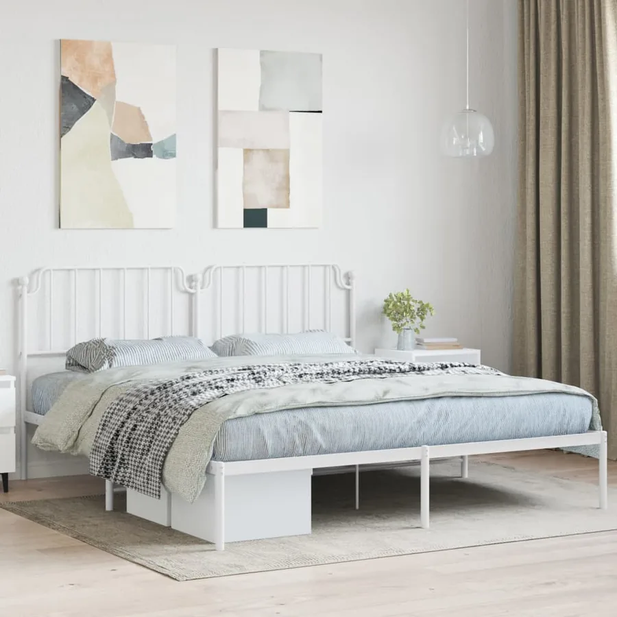 Cadre de lit métal sans matelas et tête de lit blanc 160x200 cm