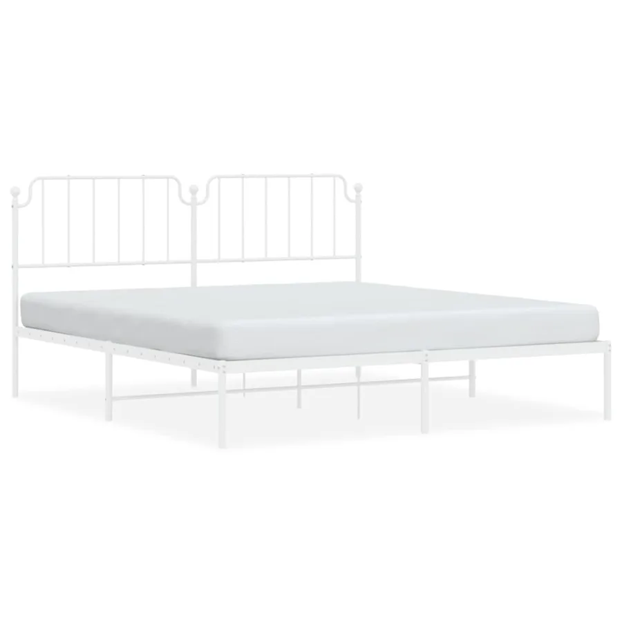 Cadre de lit métal sans matelas et tête de lit blanc 160x200 cm - 2