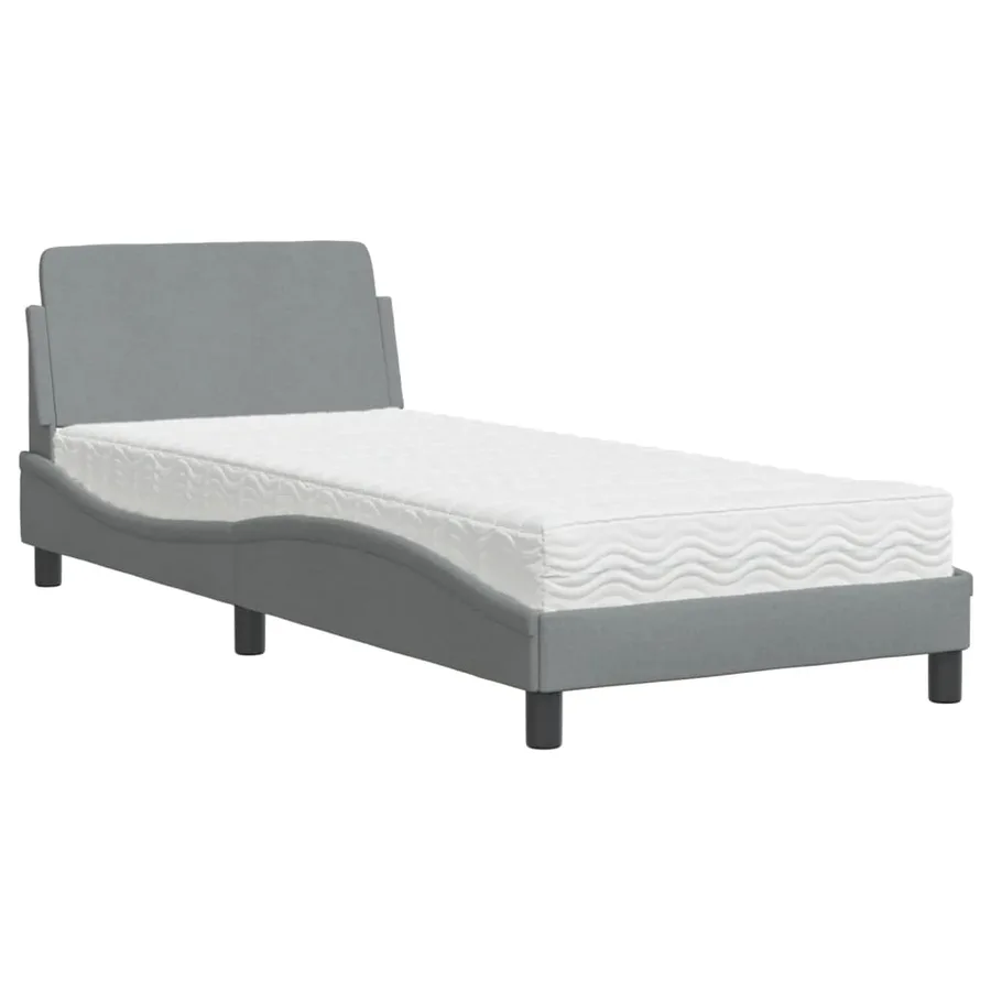 Lit avec matelas Dover gris clair 90x200 cm tissu - 2