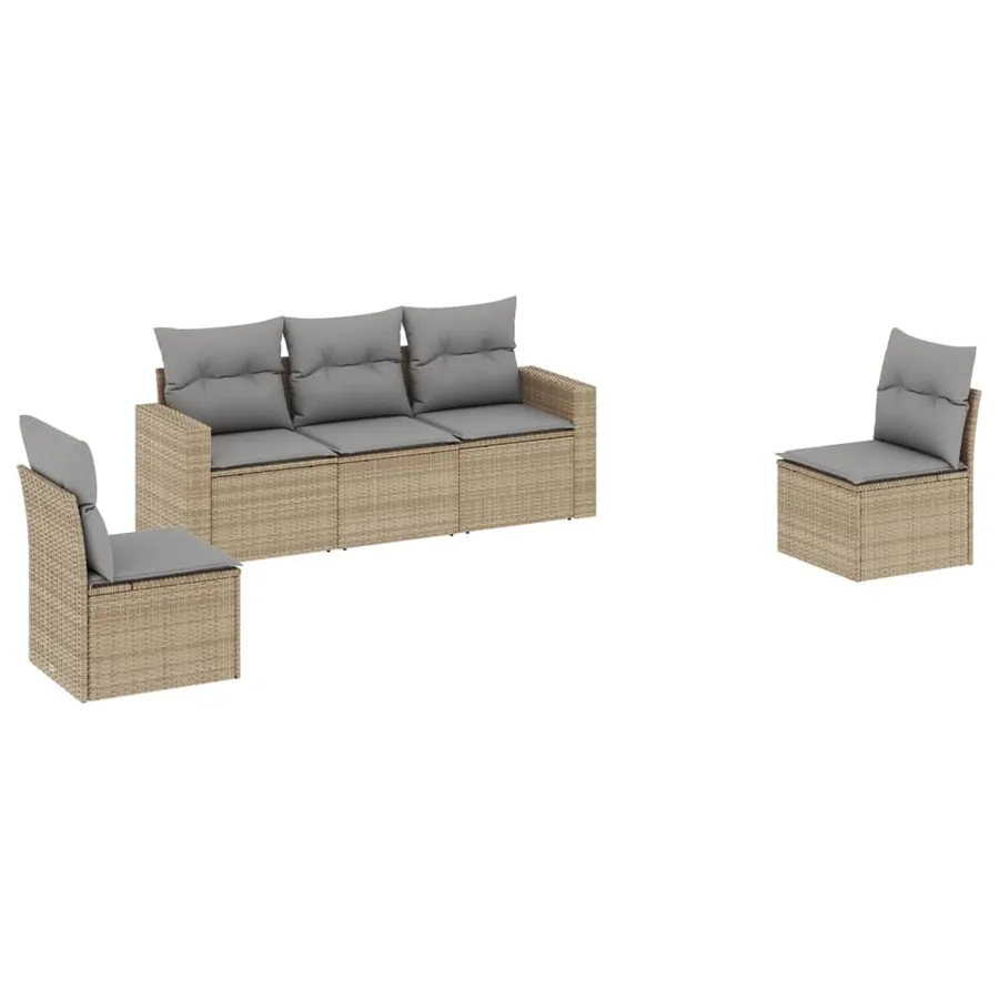 Salon de jardin avec coussins 5 pcs beige résine tressée - 2