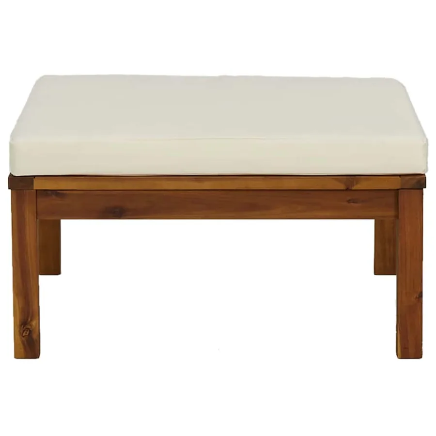 Repose-pied avec coussin blanc crème Bois d'acacia massif - 3