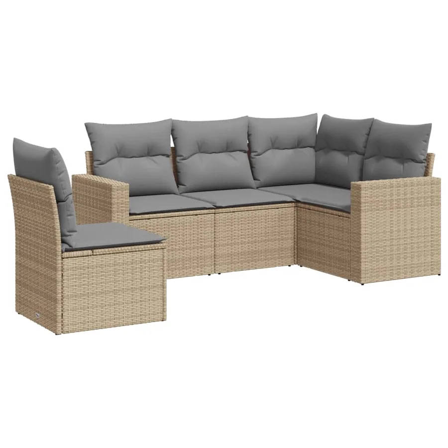 Salon de jardin avec coussins 5 pcs beige résine tressée - 2
