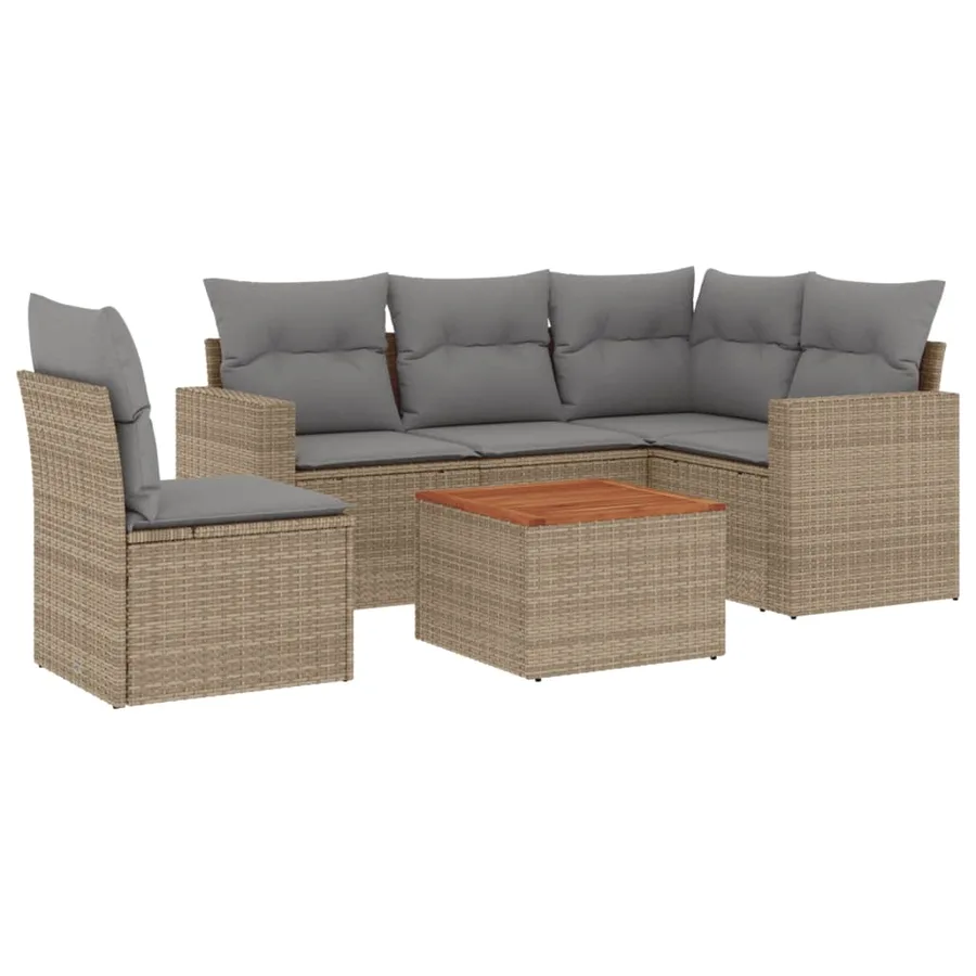 Salon de jardin avec coussins 6 pcs beige résine tressée - 2