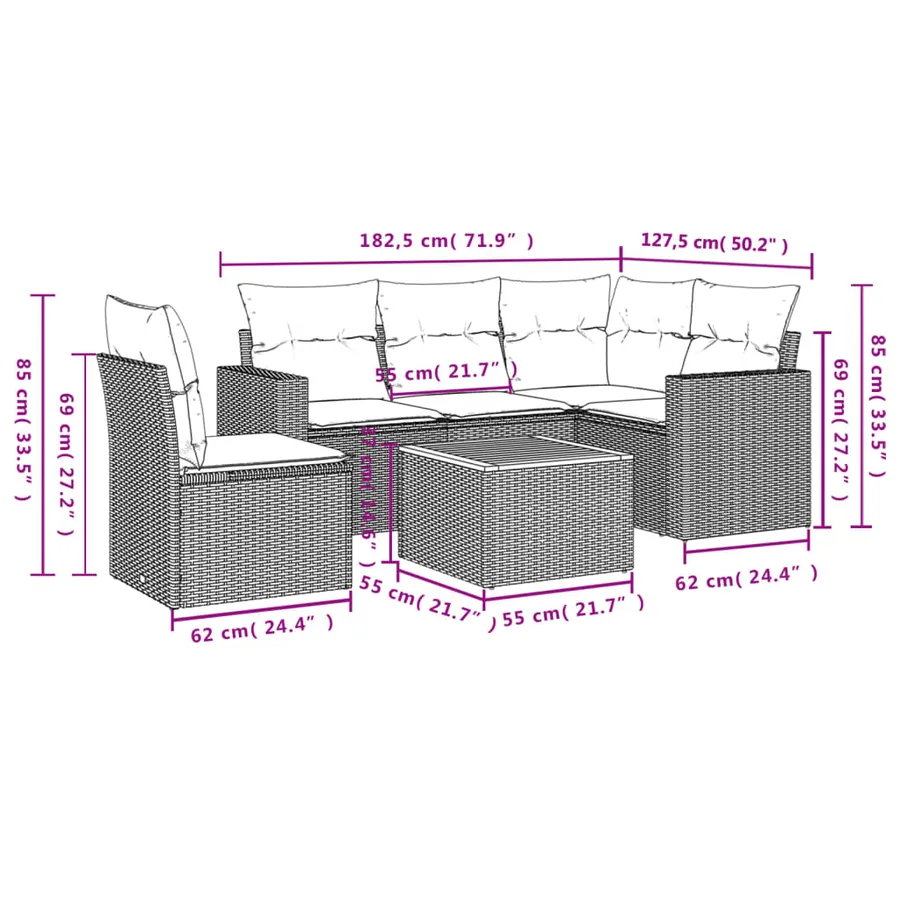 Salon de jardin avec coussins 6 pcs beige résine tressée - 3