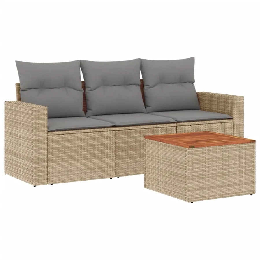 Salon de jardin avec coussins 4 pcs beige résine tressée - 2