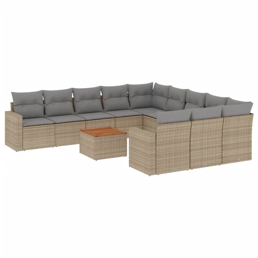 Salon de jardin avec coussins 12 pcs beige résine tressée - 2