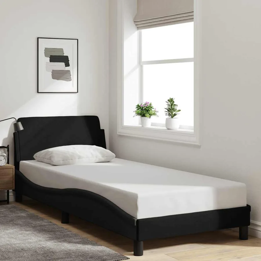 Cadre de lit avec tête de lit Dover noir 90x200 cm tissu