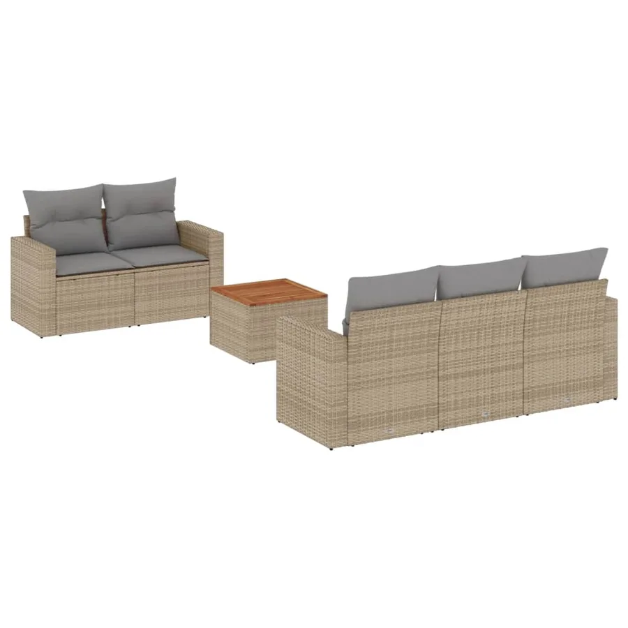 Salon de jardin avec coussins 6 pcs beige résine tressée - 2