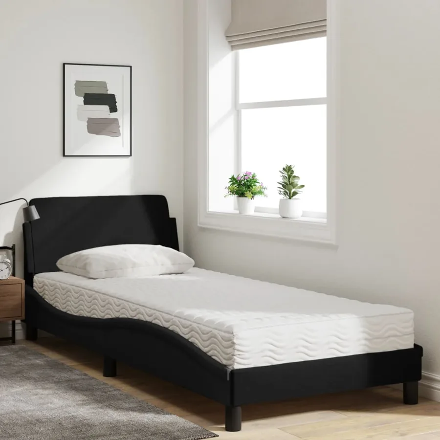 Lit avec matelas Dover noir 90x200 cm tissu - 3
