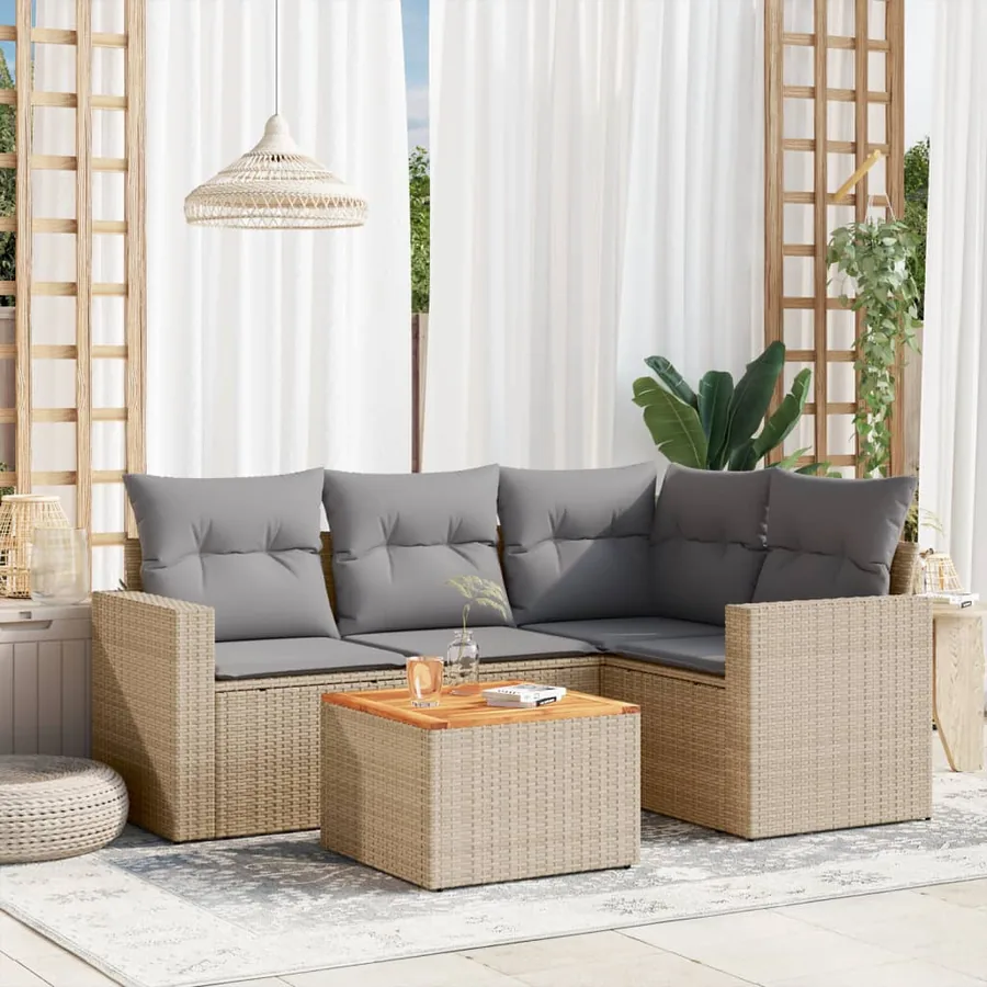Salon de jardin avec coussins 5 pcs beige résine tressée