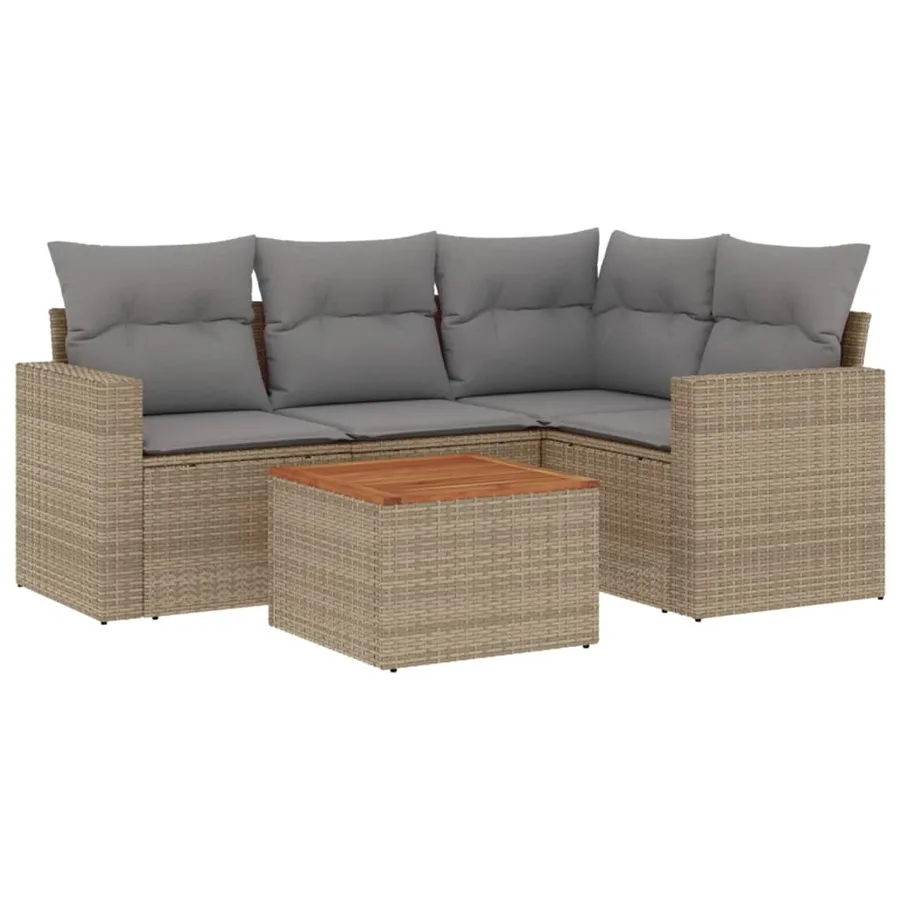 Salon de jardin avec coussins 5 pcs beige résine tressée - 2