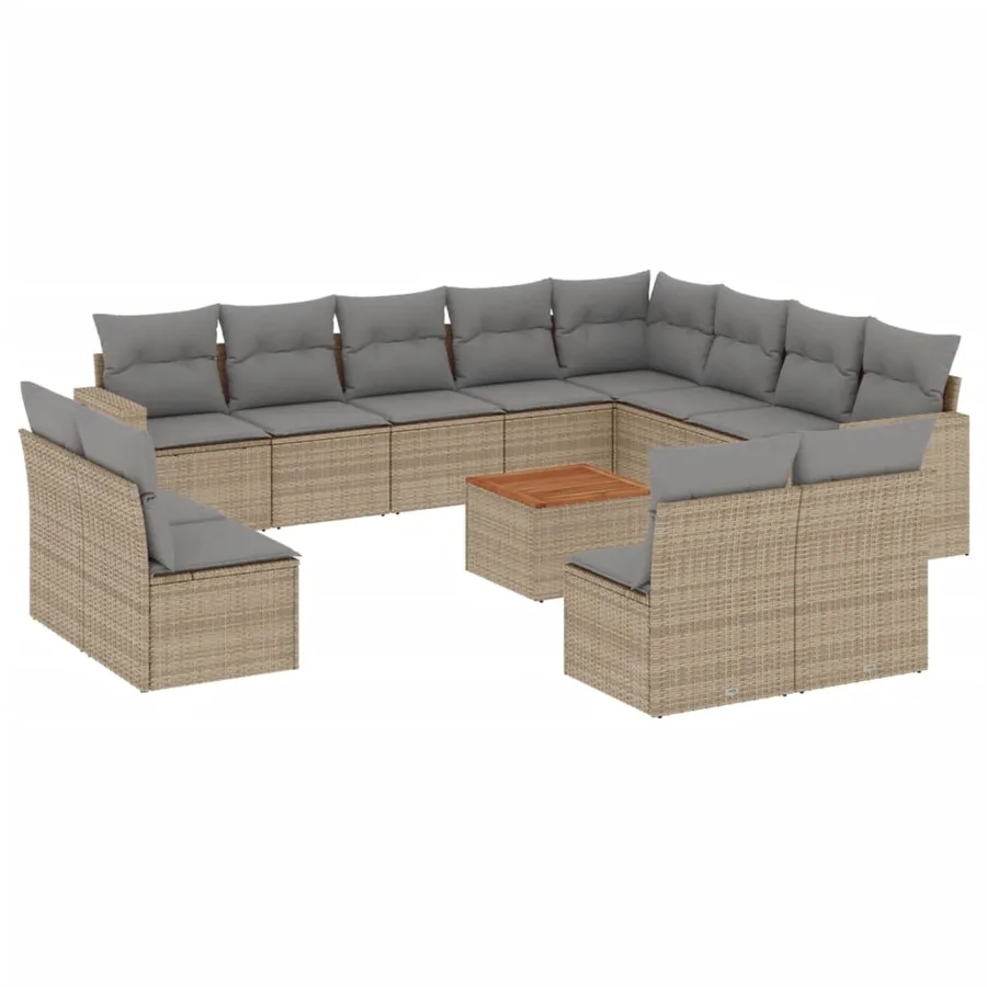 Salon de jardin avec coussins 13 pcs beige résine tressée - 2