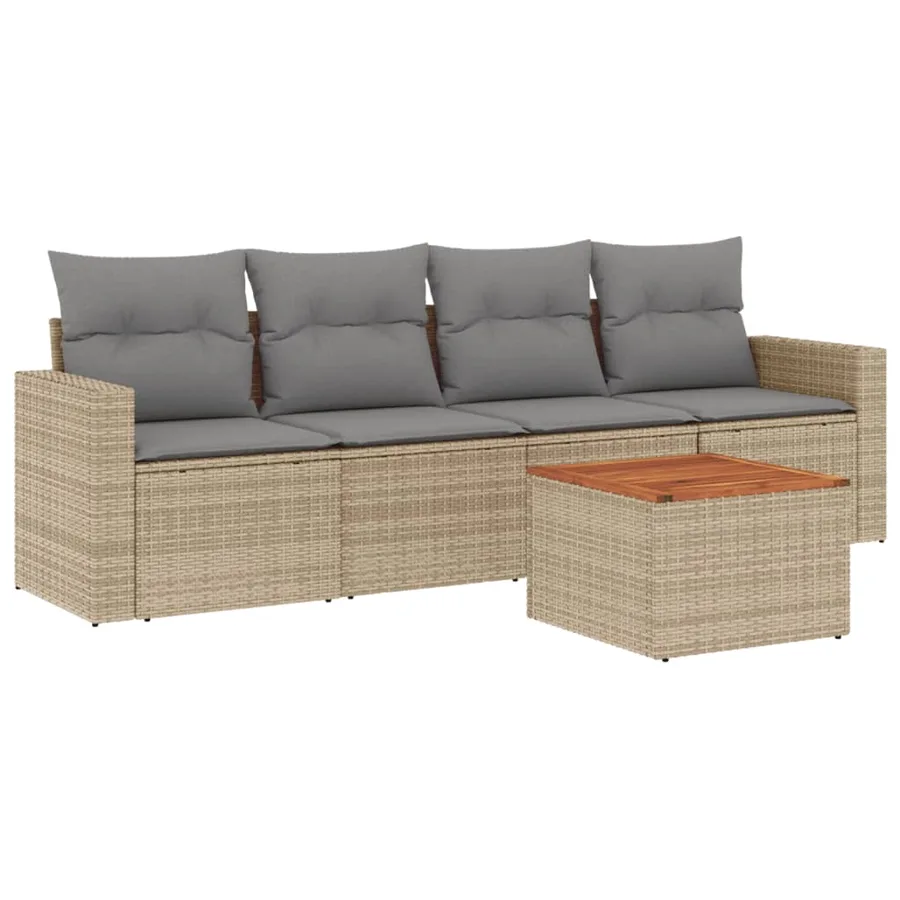 Salon de jardin avec coussins 5 pcs beige résine tressée - 2