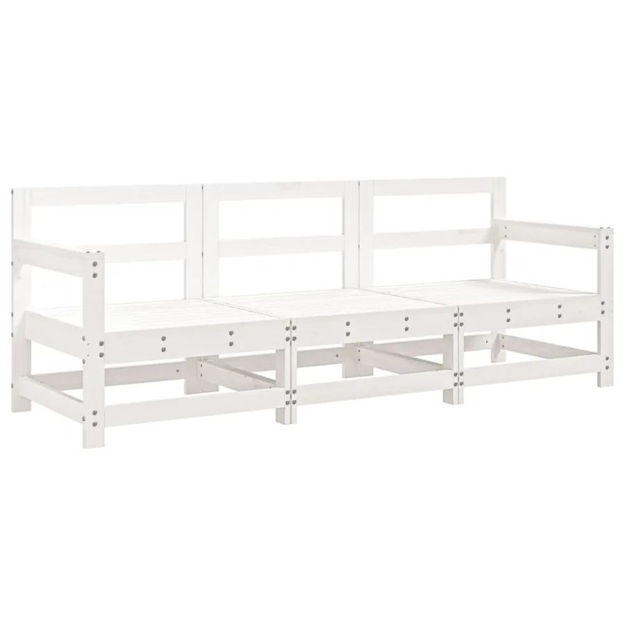 Salon de jardin 3 pcs blanc bois massif de pin - 2