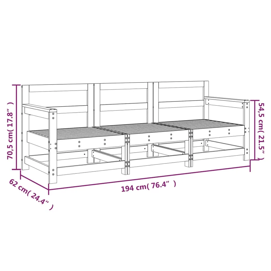 Salon de jardin 3 pcs blanc bois massif de pin - 7