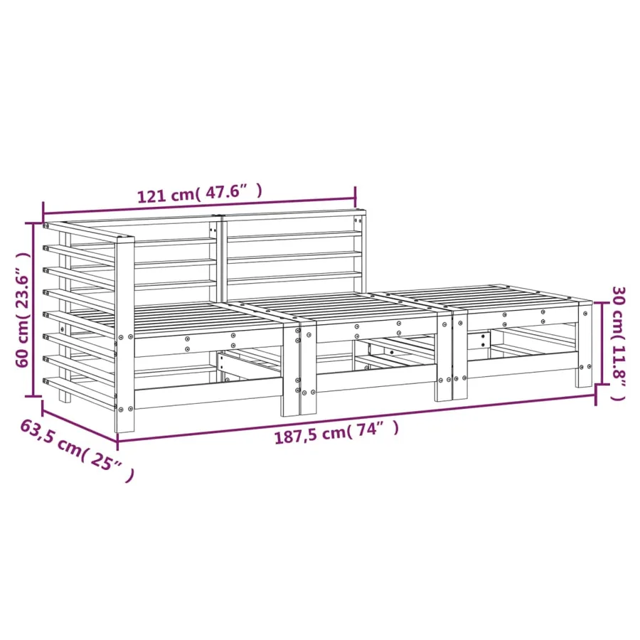 Salon de jardin 3 pcs bois massif de pin - 8