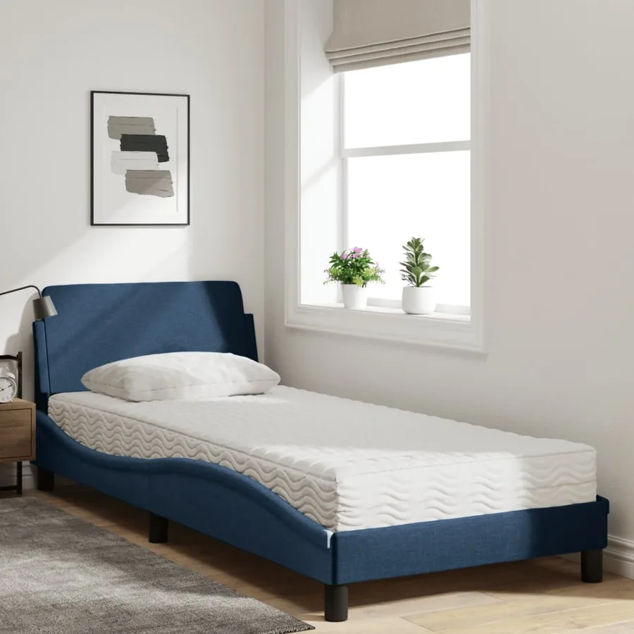 Lit avec matelas Dover bleu 90x200 cm tissu - 3