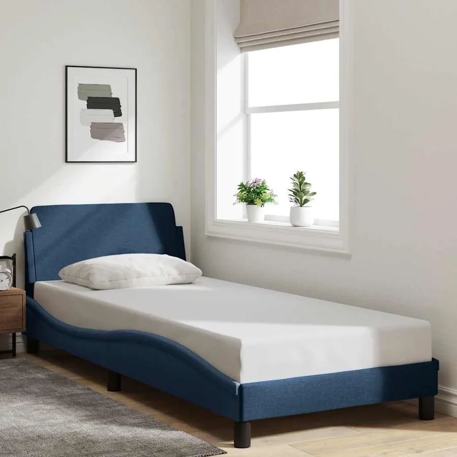 Cadre de lit avec tête de lit Dover bleu 90x200 cm tissu