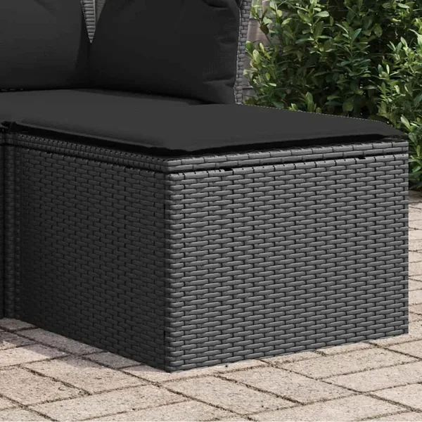 Tabouret de jardin avec coussin Noir 55x55x37 cm Résine tressée