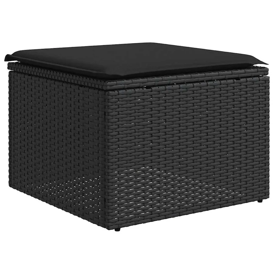 Tabouret de jardin avec coussin Noir 55x55x37 cm Résine tressée - 2