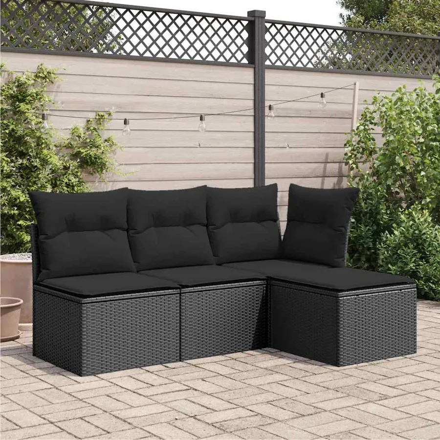Tabouret de jardin avec coussin Noir 55x55x37 cm Résine tressée - 3