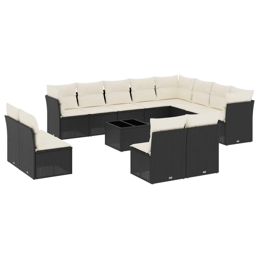 Salon de jardin avec coussins 13 pcs noir résine tressée - 2
