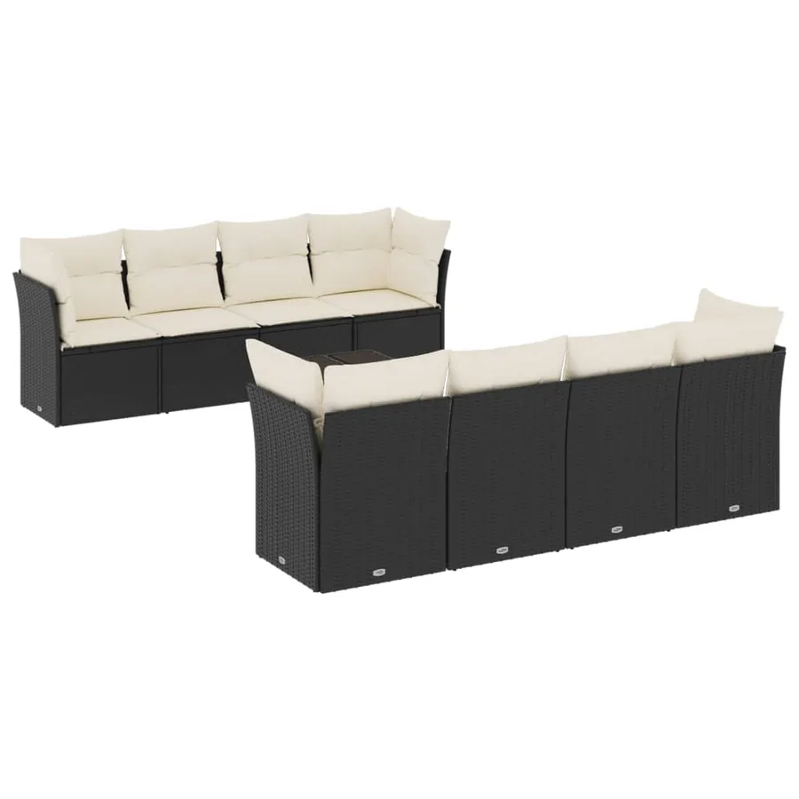 Salon de jardin 9 pcs avec coussins noir résine tressée - 2