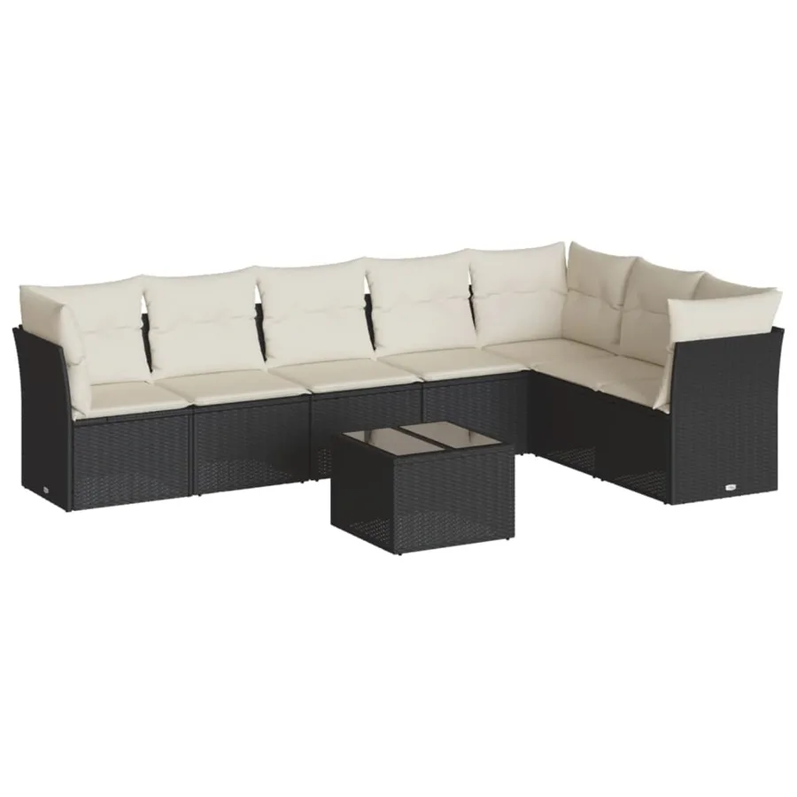 Salon de jardin 8 pcs avec coussins noir résine tressée - 2