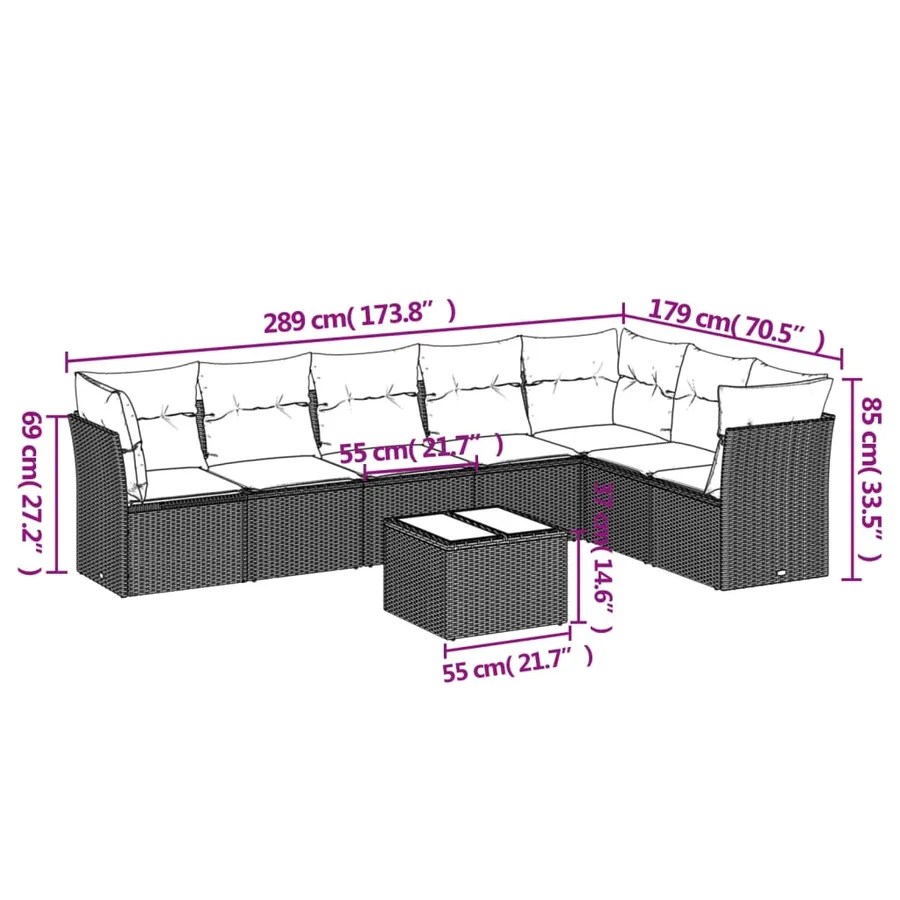 Salon de jardin 8 pcs avec coussins noir résine tressée - 3