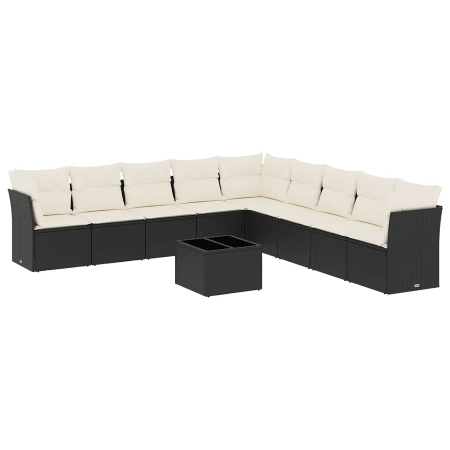Salon de jardin 10 pcs avec coussins noir résine tressée - 2