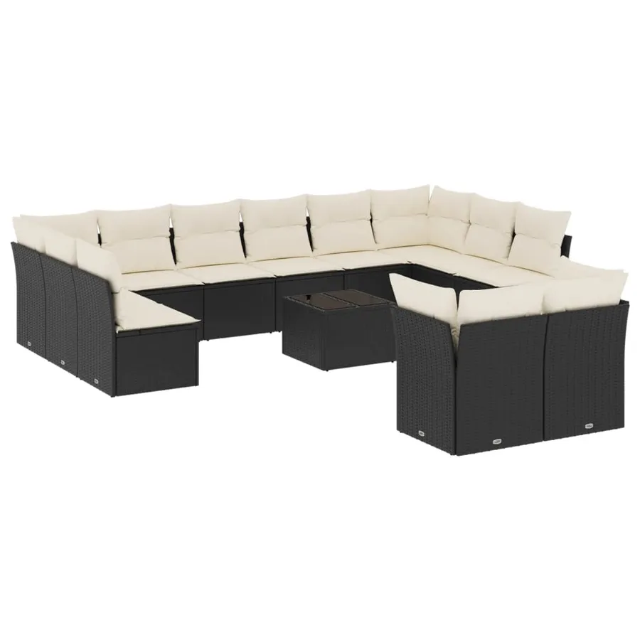 Salon de jardin avec coussins 13 pcs noir résine tressée - 2