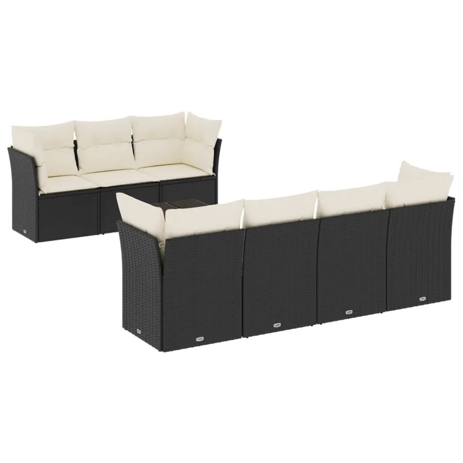 Salon de jardin 8 pcs avec coussins noir résine tressée - 2