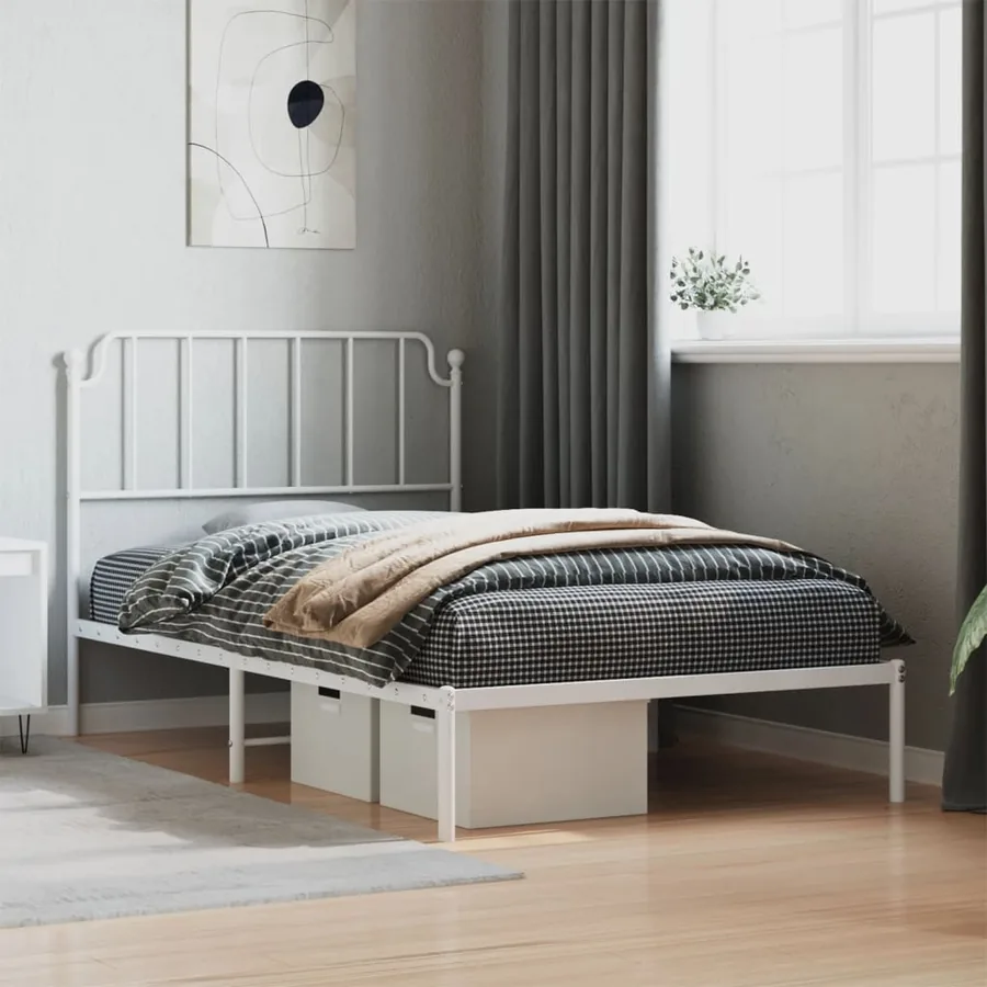 Cadre de lit métal sans matelas et tête de lit blanc 107x203 cm