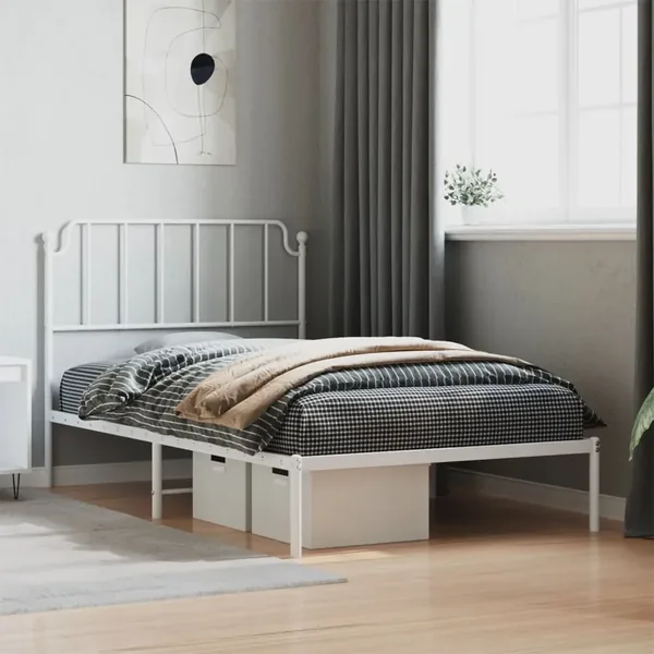 Cadre de lit métal sans matelas et tête de lit blanc 107x203 cm