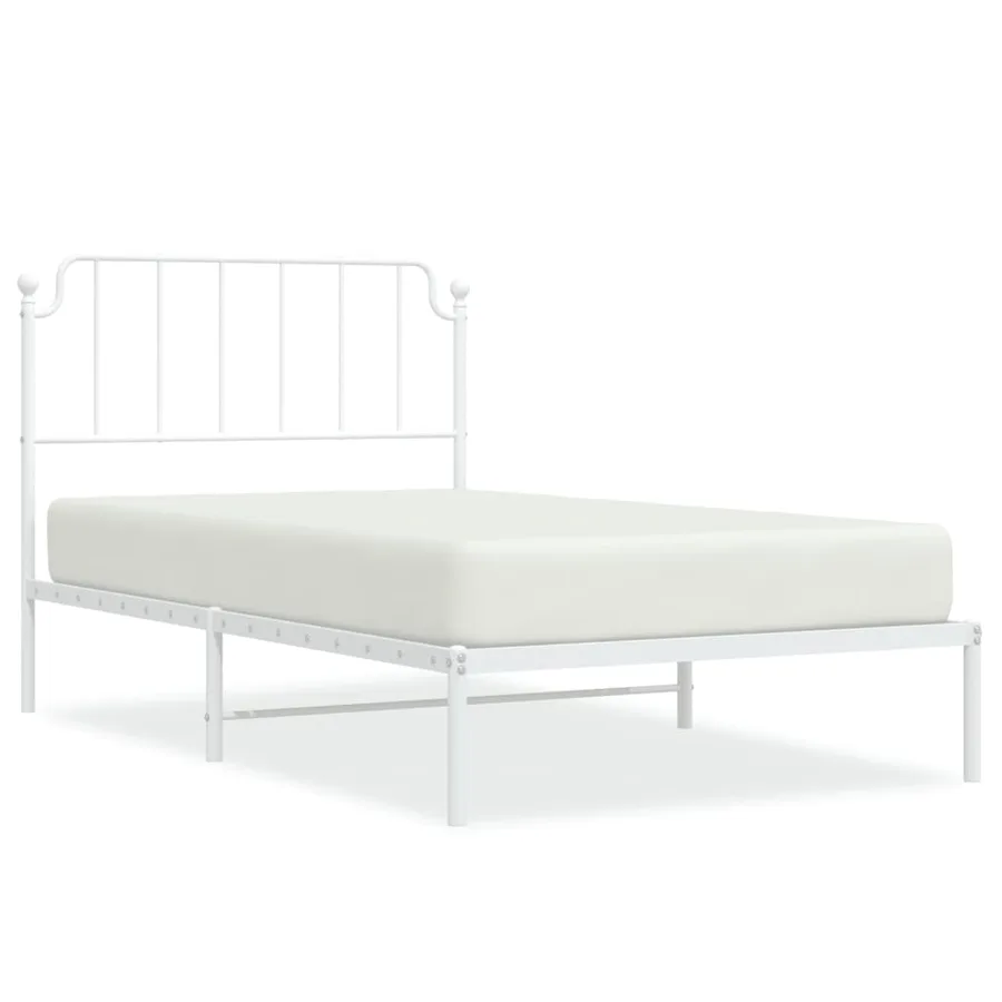 Cadre de lit métal sans matelas et tête de lit blanc 107x203 cm - 2