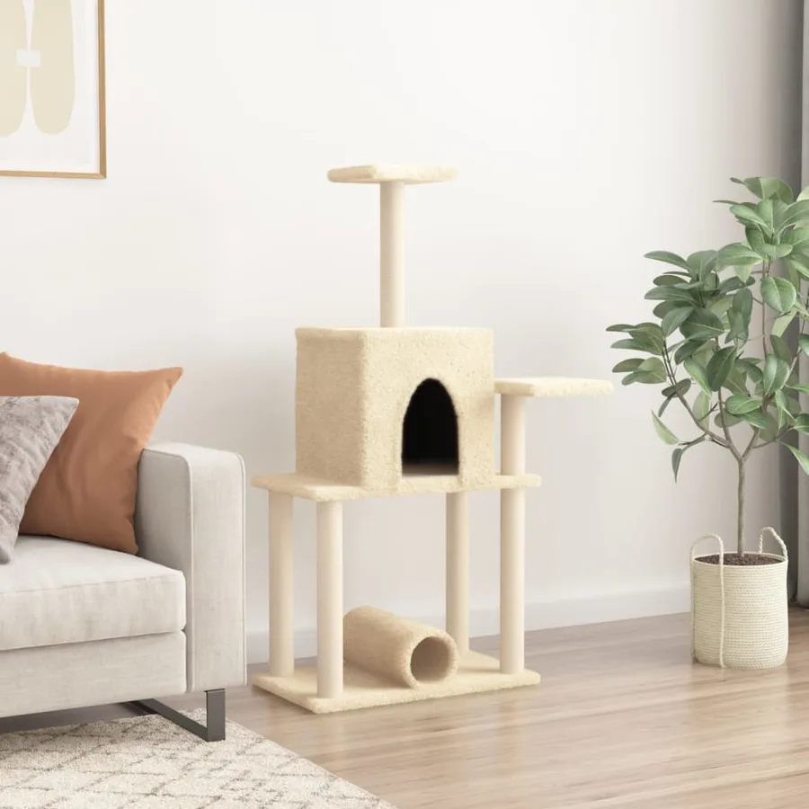 Arbre à chat avec griffoirs en sisal crème 122 cm - 3
