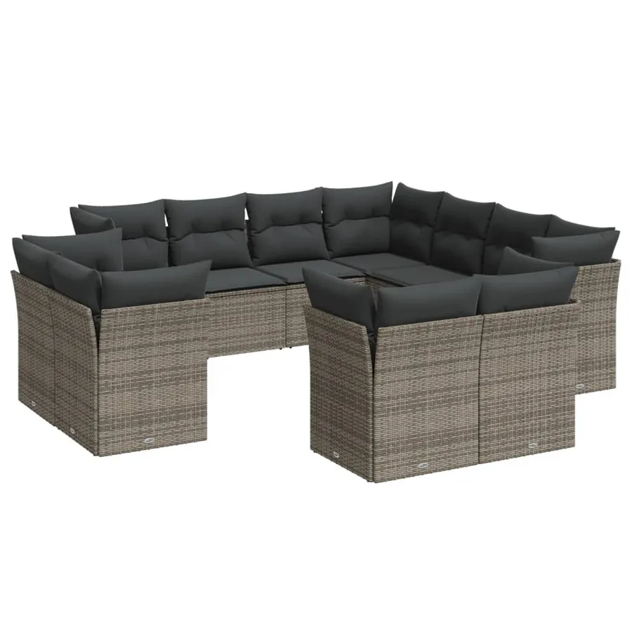 Salon de jardin 11 pcs avec coussins gris résine tressée - 2