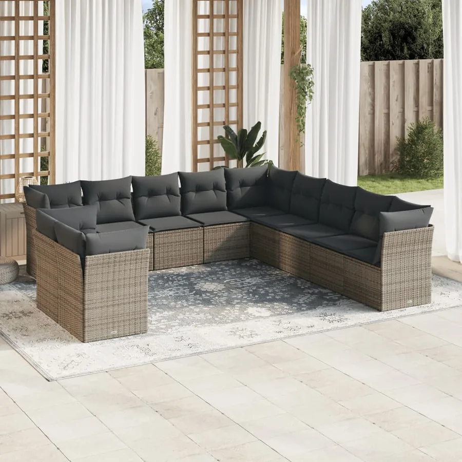 Salon de jardin 11 pcs avec coussins gris résine tressée