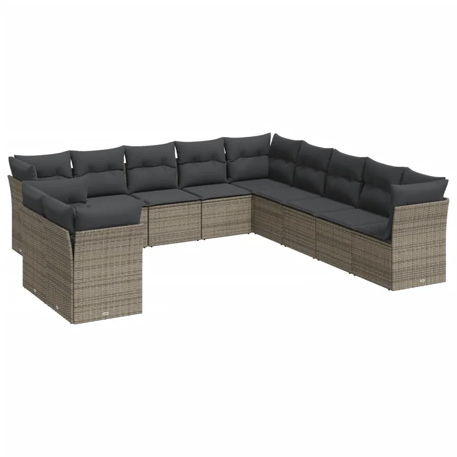 Salon de jardin 11 pcs avec coussins gris résine tressée - 2