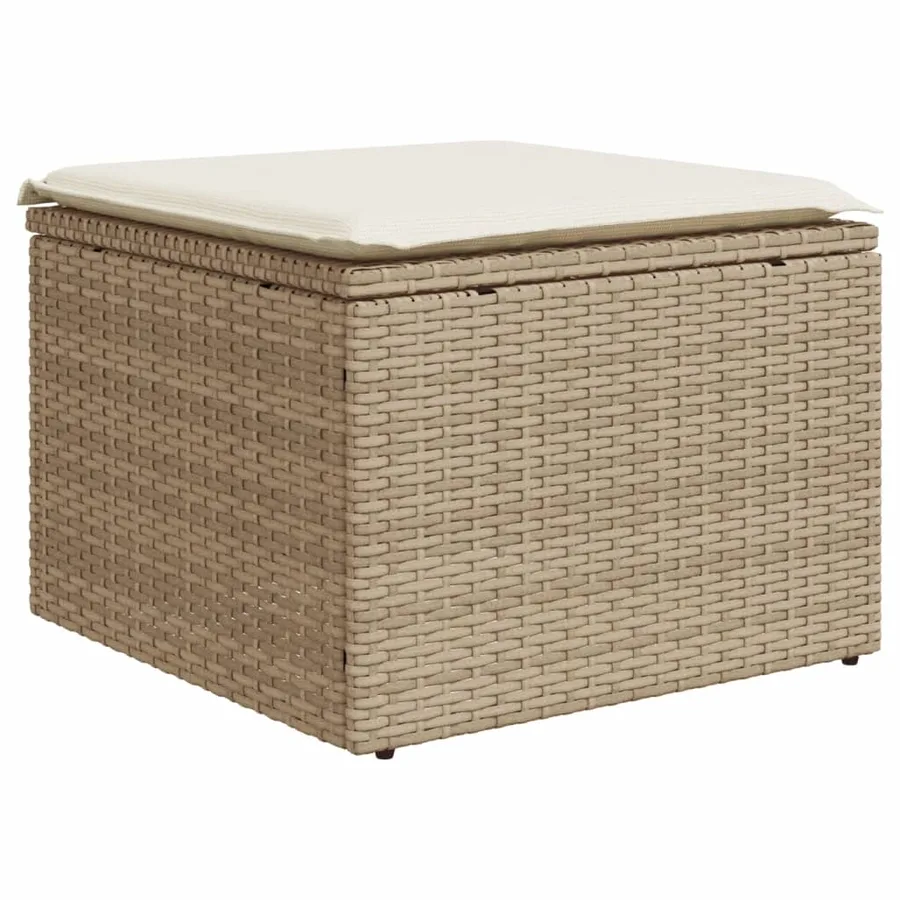 Tabouret de jardin avec coussin beige 55x55x37cm résine tressée - 2