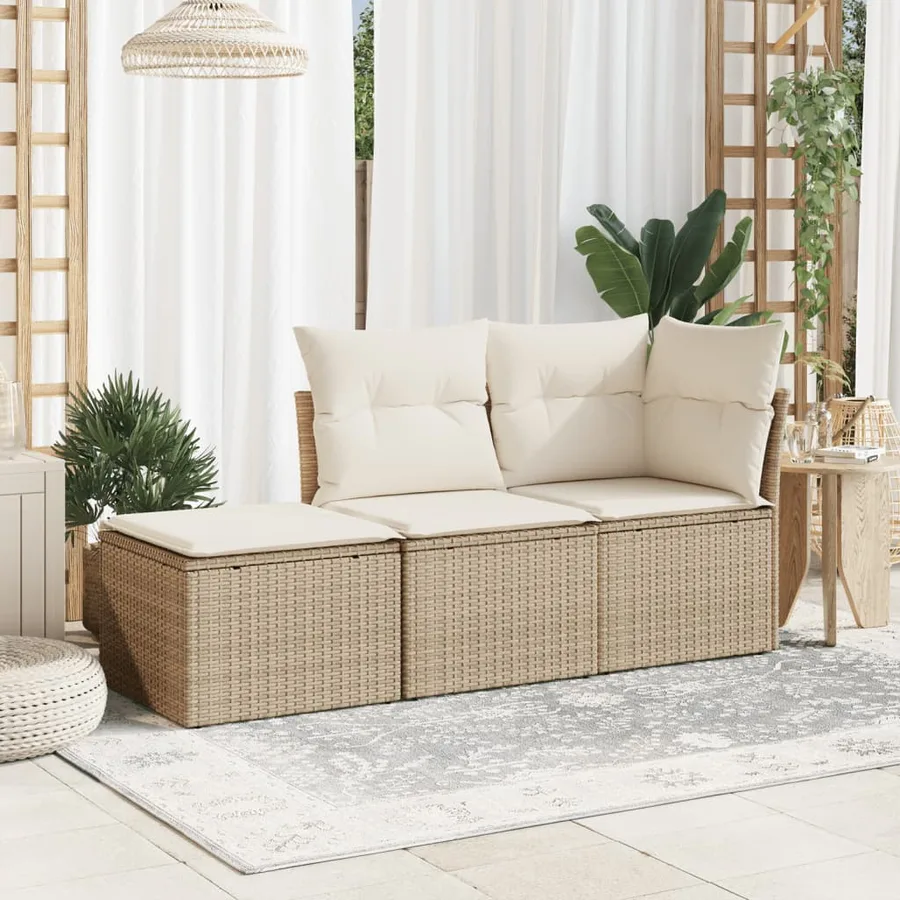 Tabouret de jardin avec coussin beige 55x55x37cm résine tressée - 3