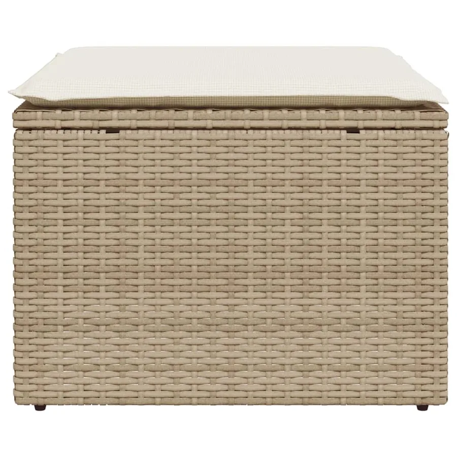 Tabouret de jardin avec coussin beige 55x55x37cm résine tressée - 4