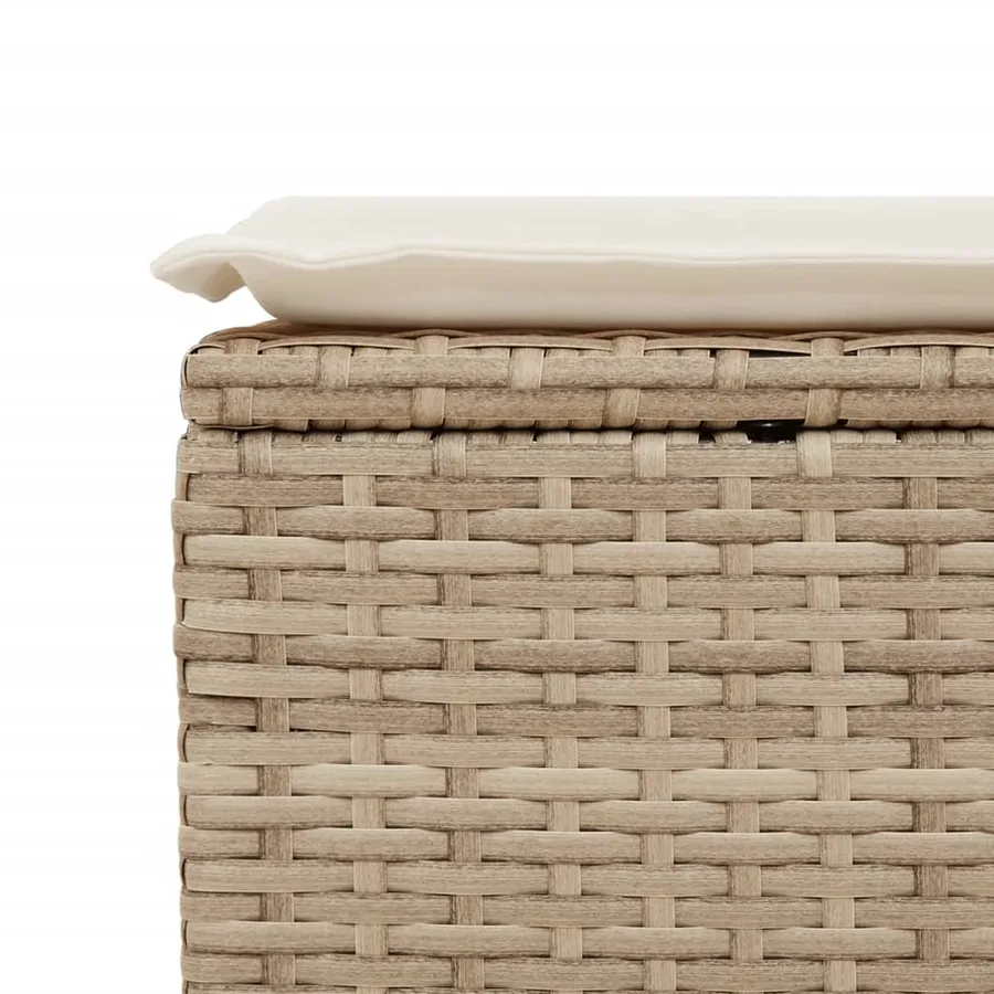 Tabouret de jardin avec coussin beige 55x55x37cm résine tressée - 5
